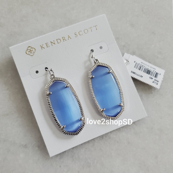 Kendra Scott Periwinkle Blue Cat's Eye Elle silver earrings NWT - Picture 1 of 3